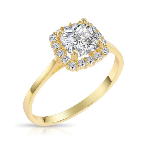 Anillo de compromiso halo de oro amarillo liso real de 14 quilate corte cojín de 1 quilate - Imagen 3 de 12