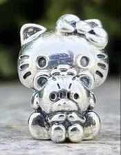 HELLO KITTY TEDDYBEAR S925 STERLING SILVER EUROPEAN BRACELET CHARM BEAD & POUCH!