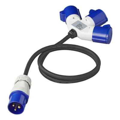 Adapter cable CEE plug 3-way socket distributor 16A 150 cm 3x2.5 mm² camping