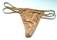 Victorias Secret Beige Weave Back V-String Thong Panties Small Silky Dual Straps