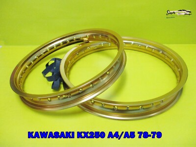 栗金 KAWASAKI KX250 A4 A5 1978-1979 F & R ALUMINIUM GOLD WHEEL RIM SET