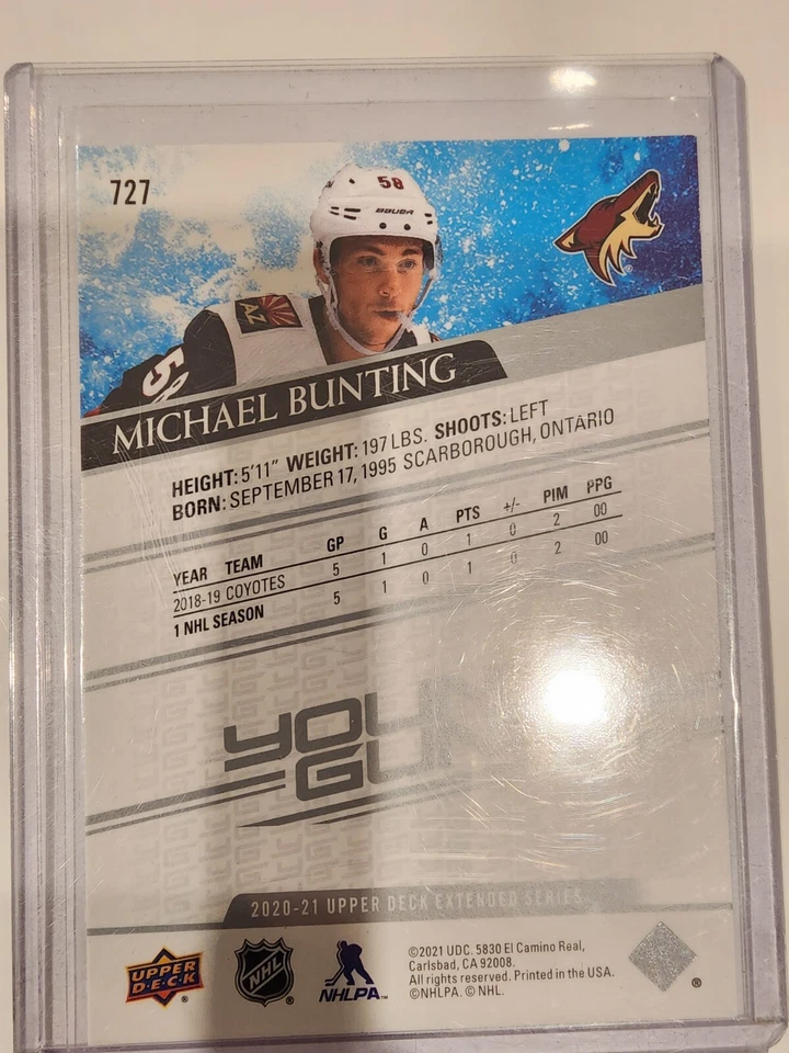 2020-21 Upper Deck Extended Series Michael Bunting Young Guns RC #727 - Image 2 of 2