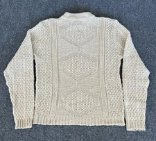 H.I.S. VTG Mens Sweater Beige Crewneck Chunky Fisherman Wool Blend Small