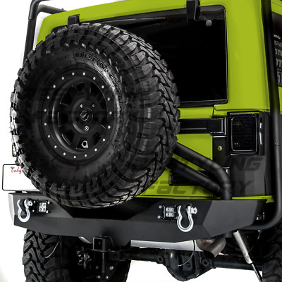 Rear Bumper+Tire Carrier+Single handed Linkage+LEDs For 07-18 Jeep JK Wrangler