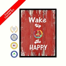 Wake Up & Be Happy Framed Canvas Red Quote Decorative Office Wall Artwork Print