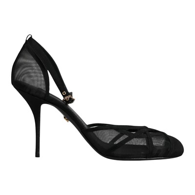 DOLCE GABBANA Shoes Black Mesh Ankle Strap Heels Pumps