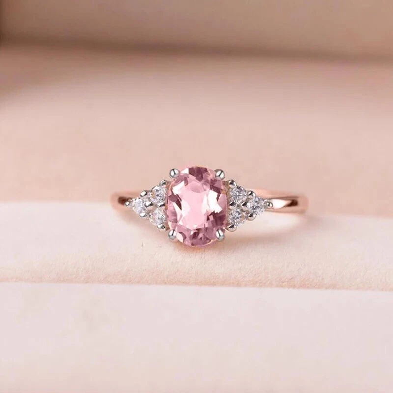 ZN Dainty Pink Oval Crystal Ring For Women Style eBay