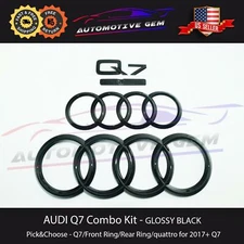 AUDI Q7 Emblem GLOSS BLACK Front Grille Trunk Rear Ring Quattro S Line Kit 2017+