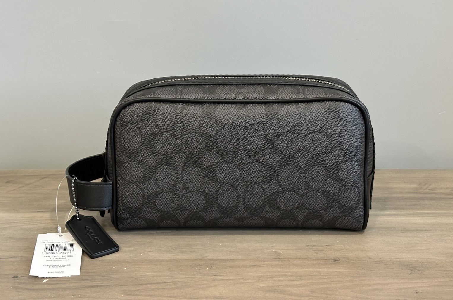 COACH CAR15 Small Travel Kit In Signature Canvas & Leather Charcoal/Black