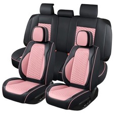 Car Seat Covers Full Set Leather Seat Covers For Cars Breathable 5 Piece Pink