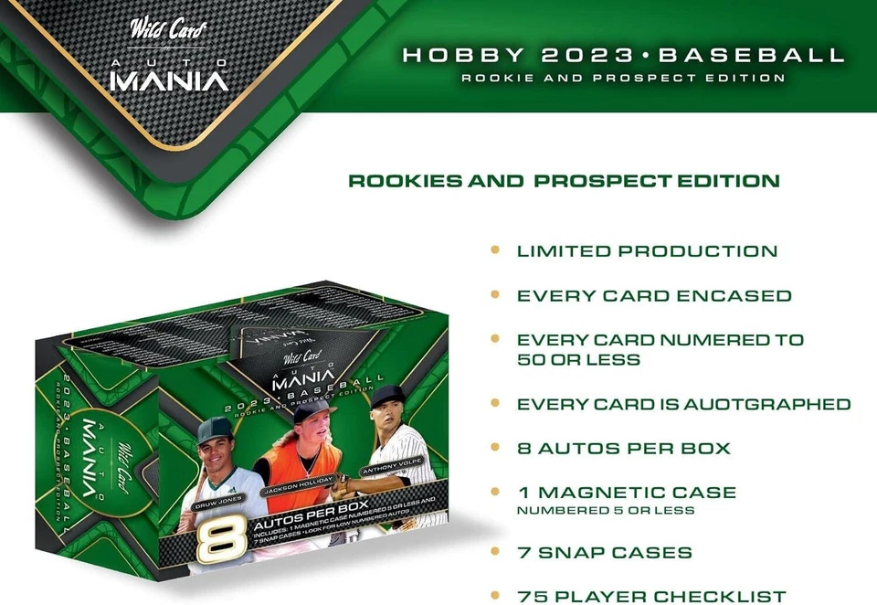 2023 WILD CARD AUTO MANIA BASEBALL FACTORY SEALED BOX 8 AUTOS ROOKIE & PROSPECTS - Image 2 of 4