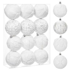 3.15"/80mm White Christmas Ball Ornaments 12 Pcs Shatterproof Christmas Tree ...