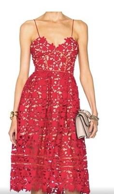 Self-Portrait Red Azaelea Fit & Flare Lace Midi Dress Size UK 8 US 4