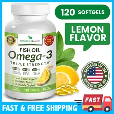 BEST TRIPLE STRENGTH OMEGA 3 FISH OIL PILLS 2400mg HIGH POTENCY | LEMON FLAVOR!