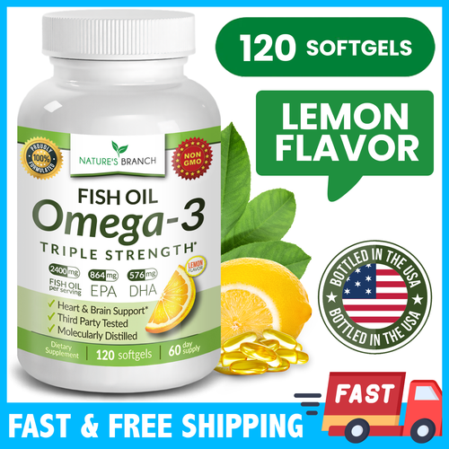 BEST TRIPLE STRENGTH OMEGA 3 FISH OIL PILLS 2400mg HIGH POTENCY | LEMON ...