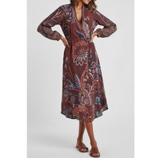 $280 NWT FARM RIO Delicate Garden Midi Dress, Brown, XS
