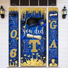 Blue and Gold Graduation Decorations Class of 2026 Congrats Grad Banner