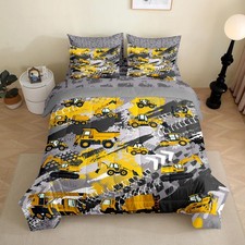 7 Pieces Kids Toddler Bed in a Bag Full Size Construction Comforter Set for B...