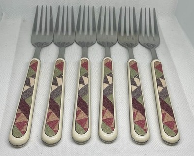(6) Studio Nova PALM DESERT Plastic Handle Dinner Fork Lot ~ 7.5 
