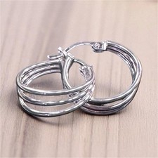 Silver Hoop Earrings Metal Continuous Hoop Closure Round Shape Lobe No Stone