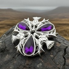 Celtic Thistle Brooch Scotland Scottish Crystal Ladies Pin