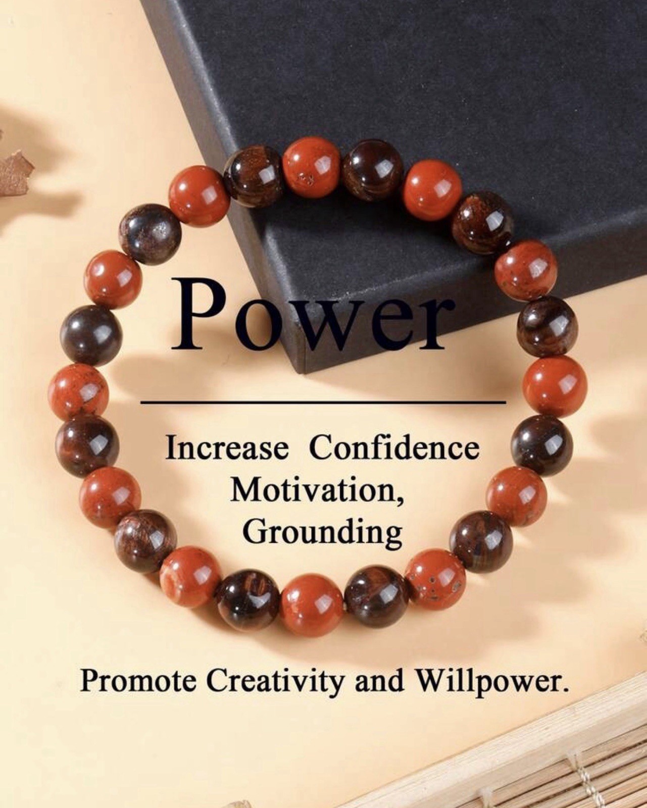 Bracelet œil de tigre rouge et jaspe rouge d'exception, perles précieuses de qualité AAA