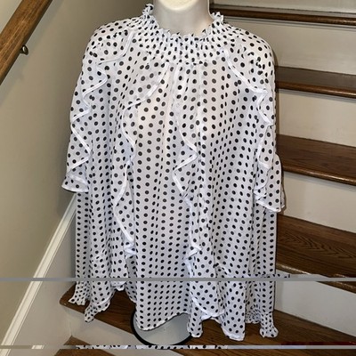 LOVE by DESIGN Boutique Polka Dot Ruffle Ruche Sleeve Blouse Size 3X  377