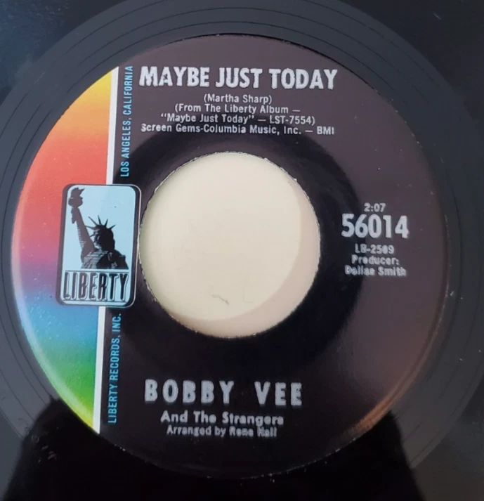 Bobby Vee MAYBE JUST TODAY (ROCK 45/PS) #56012 PLAYS VG++ - Image 3 of 4