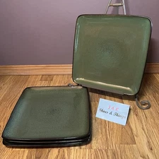 Home Trends Rave Green Square Set Of 4 Dinner Plates 10 5/8” EUC