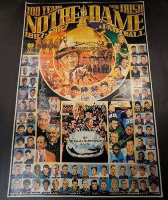 Notre Dame Fighting Irish 100 Years 1887-1987 Football Poster Vintage