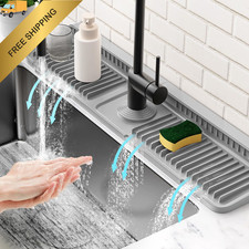 24'' Longer Faucet Mat for Kitchen Sink Splash Guard 7  24" x 5.5", Gray