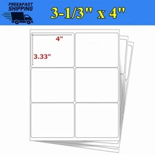3 1/3" x 4" Shipping Address Labels For Laser Ink Jet Adhesive White Sticker 6UP