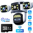 10K 20MP Outdoor Security Camera CCTV 10X Zoom 4 Lens PTZ WiFi Camera +64GB Card