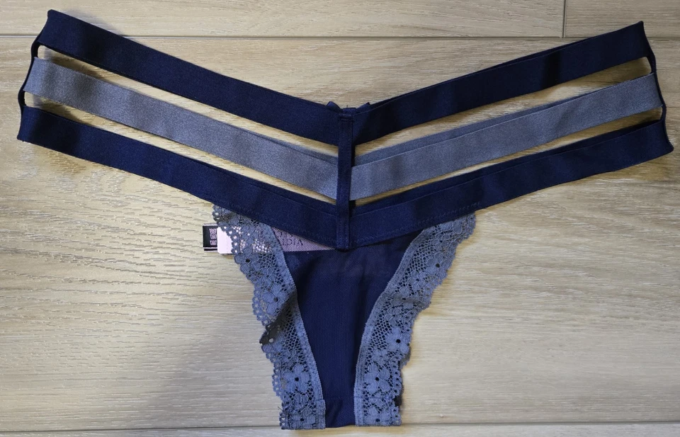 NUEVO CON ETIQUETAS Victoria's Secret Bragas Descaradas Muy Sexy Malla Transparente Encaje Triple Correa M Foto 2 de 3