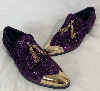 Amali  Chaz  Designer Purple Velvet Smoking Loafers High-Fashion Dress Shoes 10