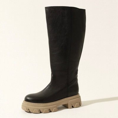 ALOHAS Katiuska Knee High Tall Boots Blackstone Beige Platform Lug Sole Size 40