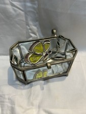 vintage stained glass jewelry box Featuring Butterfly- Hinged And Mirrored