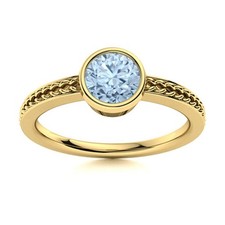 Sterling Silver Round March Aquamarine Stone Solitaire Bezel Ring Jewelry