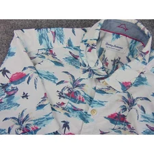 Tommy Bahama Shirt Mens Med White Coconut Point Tropical Palm Tree Hawaiian