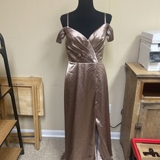 Azazie Ocean Dress Taupe Prom Bridesmaid Formal Gown SZ A6 Classy Elegant