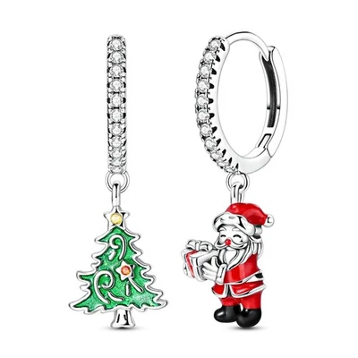 Pendientes de anillo de plata de ley 925 originales MULA Feliz Navidad joyería de mujer