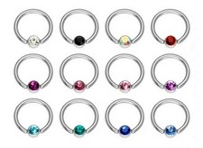 16G 5/16" (8mm) Colorful Gems Captive Bead Ring Body Jewelry 2pack