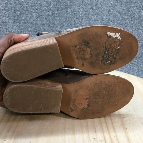 Lucky Brand Boots Womens 9.5 M Ankle Booties Brown Leather Peep Toe Zipper Heels - Picture 8 of 16