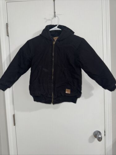 Berne Coat Boys 7-8 Black Cotton Canvas Jacket Lined Hooded