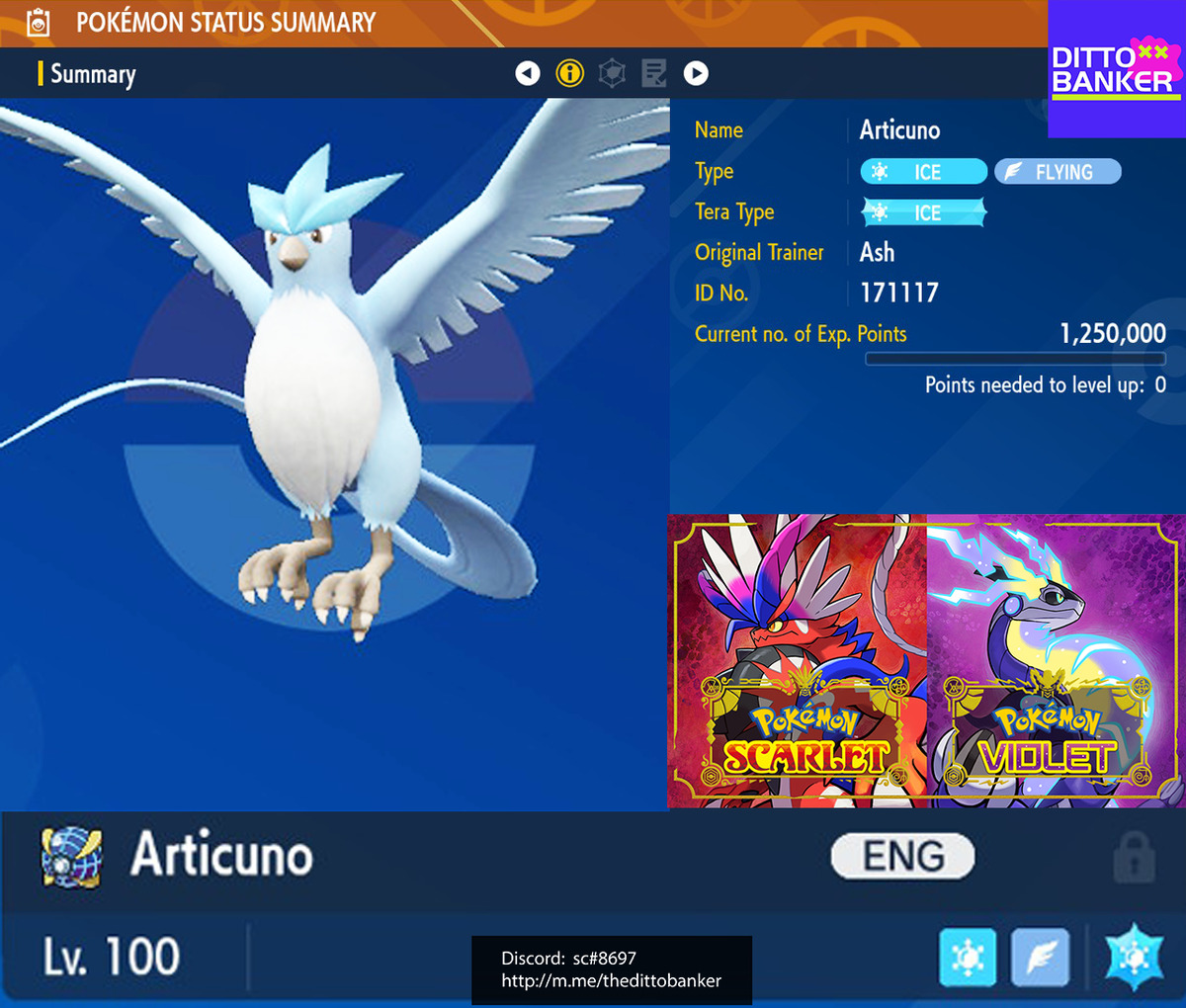 Articuno Shiny 6IV // Pokemon Scarlet & Violet // EV Trained -  Portugal