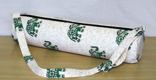 Indian Yellow Floral Elephant Hand Block Printed Yoga Mat Carrier Bags Gym Bags - Picture 3 of 5