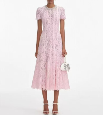 knee length dresses for ladies Pink Polka Dot Smocked Waist Midi Dress main image 0