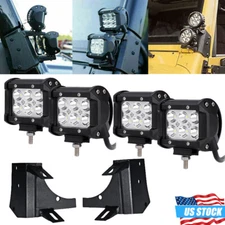 Dual LED Pods Mount Bracket + 4x 4"inch LED Light Bar For Jeep Wrangler TJ 97-06