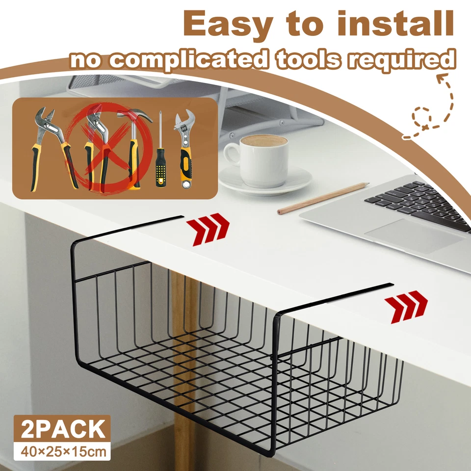 2er Set Regal Boden Hänge Korb Einhängekorb Metall Unter Schrank Küchen Schwarz - Bild 4 von 4