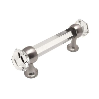 10 Pack - Cosmas 6393SN-C Satin Nickel with Clear Glass Cabinet Handle Pull -...